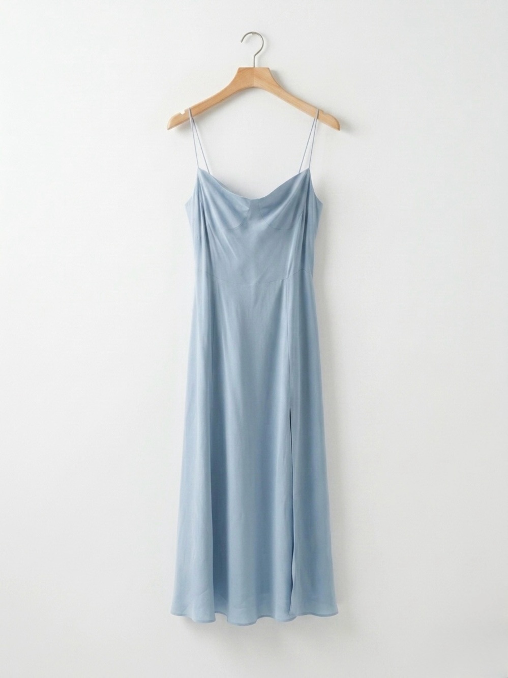 Reformation Juliette Dress - Light Blue Slip Dress with Cowl Neck